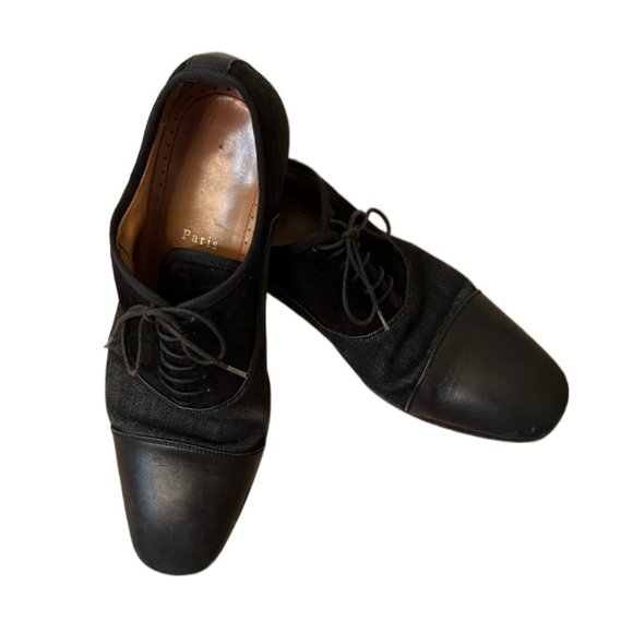 Men's Christian Louboutin Black Leather And Suede Greggo Oxfords. Size 40/7 - Picture 6 of 15